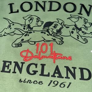 DISNEY 101 DALMATIANS SWEATSHIRT WOMENS XS GREEN EMBROIDERED CREWNECK